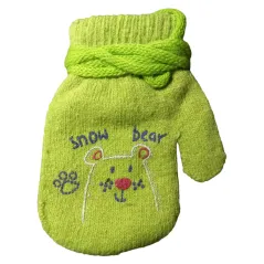 Rękawiczki Chłopięce Jednopalczaste Na Sznurku Snow Bear Zielone 10Cm Yo! Club 1+