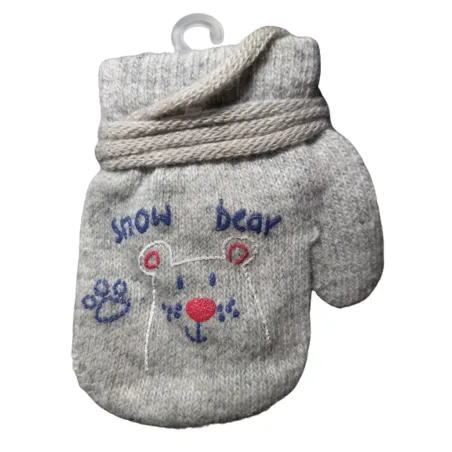 Rękawiczki Chłopięce Jednopalczaste Na Sznurku Snow Bear Szare 10Cm Yo! Club 1+