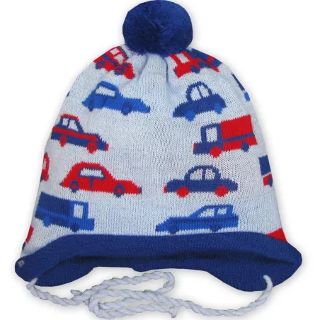 CZAPKA ZIMOWA CHŁOPIĘCA WIĄZANA AUTKA BŁĘKITNA 38-40CM YO! CLUB