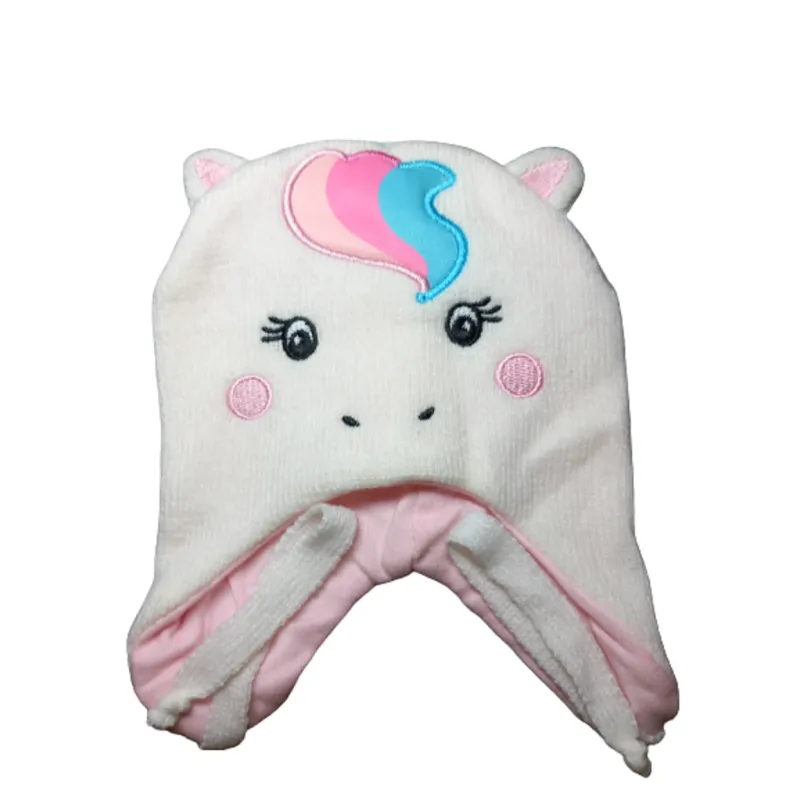 CZAPKA DZIEWCZĘCA WIĄZANA OCIEPLANA CUTE UNICORN KREMOWA  40-42CM YO! CLUB
