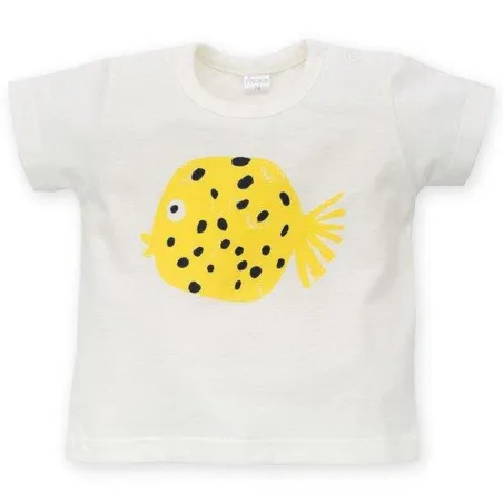 Bawełniany T-Shirt Dziecięcy Ecru Little Fisch 86Cm Pinokio