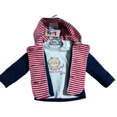 KOMPLET DZIECIĘCY BLUZA ROZPINANA + BLUZECZKA Z DŁUGIM RĘKAWEM 3/6M LEBE