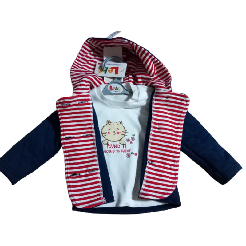 KOMPLET DZIECIĘCY BLUZA ROZPINANA + BLUZECZKA Z DŁUGIM RĘKAWEM 3/6M LEBE