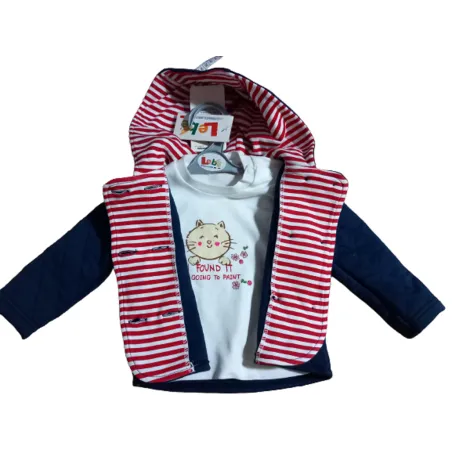 KOMPLET DZIECIĘCY BLUZA ROZPINANA + BLUZECZKA Z DŁUGIM RĘKAWEM 3/6M LEBE
