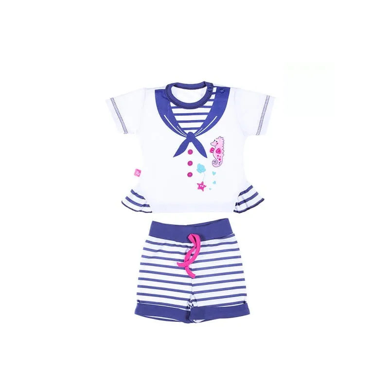 KOMPLET DZIEWCZĘCY LETNI T-SHIRT + SPODENKI MARYNARSKI 68 CM EEVI