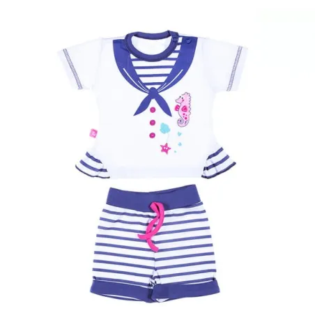 KOMPLET DZIEWCZĘCY LETNI T-SHIRT + SPODENKI MARYNARSKI 68 CM EEVI
