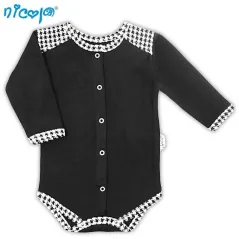 BAWEŁNIANE BODY DZIEWCZĘCE Z DŁUGIM RĘKAWEM CZARNE PEPITKA 52CM BAMAR