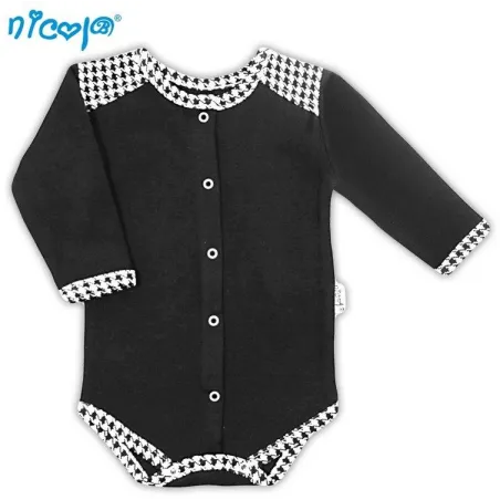 BAWEŁNIANE BODY DZIEWCZĘCE Z DŁUGIM RĘKAWEM CZARNE PEPITKA 52CM BAMAR