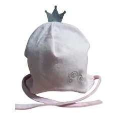 BAWEŁNIANA CZAPECZKA WIĄZANA DLA DZIEWCZYNKI Z KORONĄ PUDROWY RÓŻ 38-40CM YO! CLUB