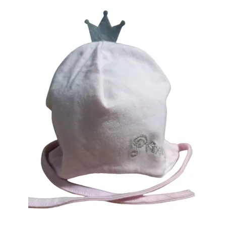 BAWEŁNIANA CZAPECZKA WIĄZANA DLA DZIEWCZYNKI Z KORONĄ PUDROWY RÓŻ 38-40CM YO! CLUB