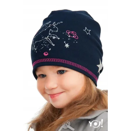 BAWEŁNIANA CZAPECZKA DZIEWCZĘCA WE LOVE UNICORNS CZARNA 46-48CM YO! CLUB