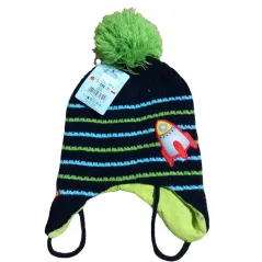 CZAPKA ZIMOWA CHŁOPIĘCA RAKIETA GRANATOWA ZIELONY POMPON 46/48CM YO! CLUB