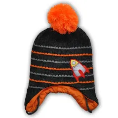 CZAPKA ZIMOWA CHŁOPIĘCA RAKIETA SZARA POMARAŃCZOWY POMPON 46/48CM YO! CLUB