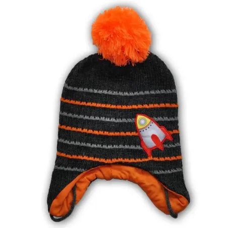 CZAPKA ZIMOWA CHŁOPIĘCA RAKIETA SZARA POMARAŃCZOWY POMPON 46/48CM YO! CLUB