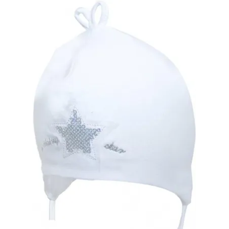 BAWEŁNIANA CZAPECZKA DZIEWCZĘCA WIĄZANA BIAŁA GWIAZDKA 38/40CM YO! CLUB