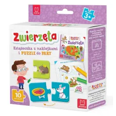ZWIERZĘTA KSIĄŻECZKA Z NAKLEJKAMI I PUZZLE DO PARY 3+ - Aksjomat