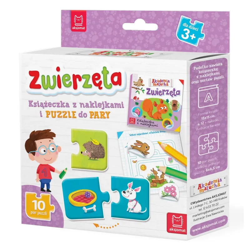 ZWIERZĘTA KSIĄŻECZKA Z NAKLEJKAMI I PUZZLE DO PARY 3+ - Aksjomat