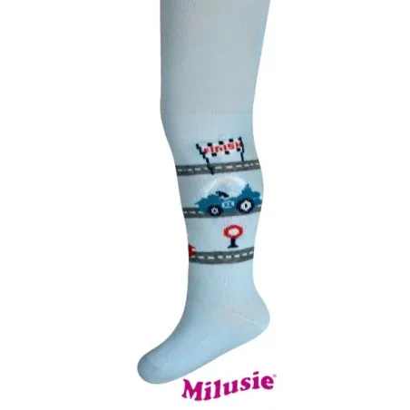 Rajstopy Chłopięce Niebieskie Autka 68-74 Cm Milusie