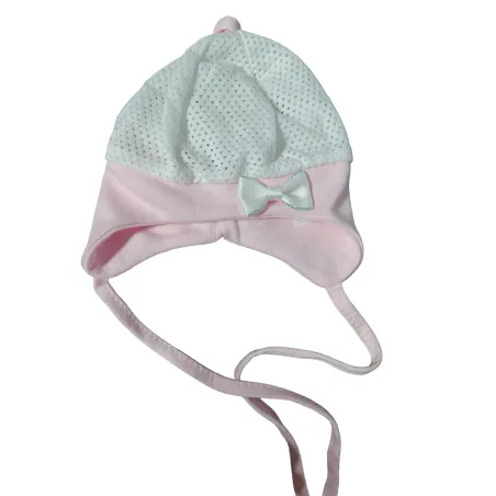 CZAPECZKA NIEMOWLĘCA AŻUROWA BIAŁO-RÓŻOWA 36CM NUS