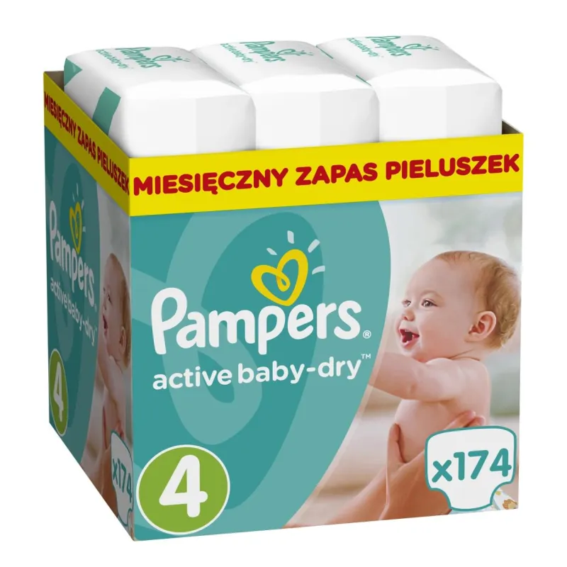 PIELUCHY PAMPERS ACTIVE BABY-DRY ROZMIAR 4 MAXI 8-14 KG 174 SZT.