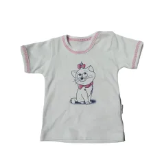 BLUZKA DZIEWCZĘCA Z KRÓTKIM RĘKAWEM KOTEK 74 CM MAMATTI