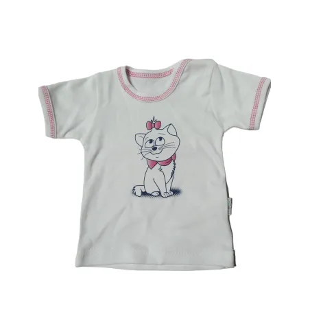 BLUZKA DZIEWCZĘCA Z KRÓTKIM RĘKAWEM KOTEK 74 CM MAMATTI