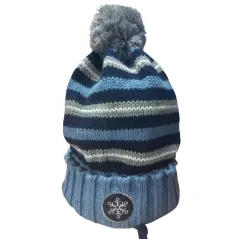 CZAPKA CHŁOPIĘCA ZIMOWA WIĄZANA NIEBIESKA Z POMPONEM 42-44CM YO! CLUB