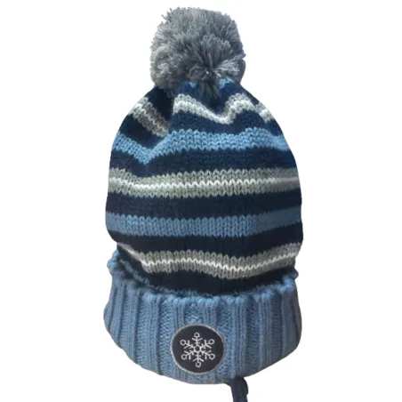 CZAPKA CHŁOPIĘCA ZIMOWA WIĄZANA NIEBIESKA Z POMPONEM 42-44CM YO! CLUB