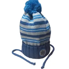 CZAPKA CHŁOPIĘCA ZIMOWA WIĄZANA NIEBIESKA Z POMPONEM 42-44CM YO! CLUB