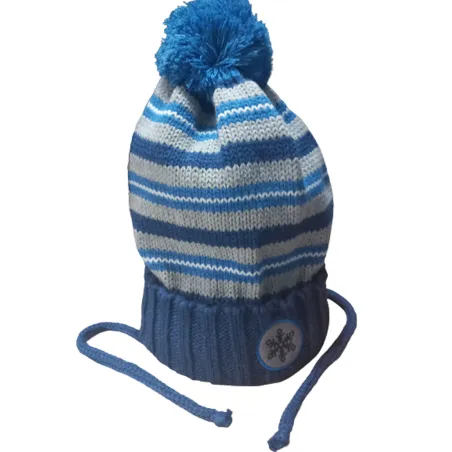 CZAPKA CHŁOPIĘCA ZIMOWA WIĄZANA NIEBIESKA Z POMPONEM 42-44CM YO! CLUB