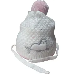 CZAPKA DZIEWCZĘCA ZIMOWA WIĄZANA BIAŁA Z POMPONEM FOCZKA 38-40CM YO! CLUB