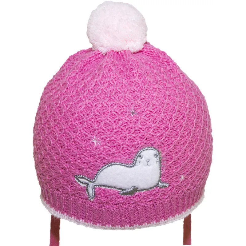 CZAPKA DZIEWCZĘCA ZIMOWA WIĄZANA RÓŻOWA Z POMPONEM FOCZKA 38-40CM YO! CLUB