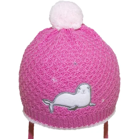 CZAPKA DZIEWCZĘCA ZIMOWA WIĄZANA RÓŻOWA Z POMPONEM FOCZKA 38-40CM YO! CLUB
