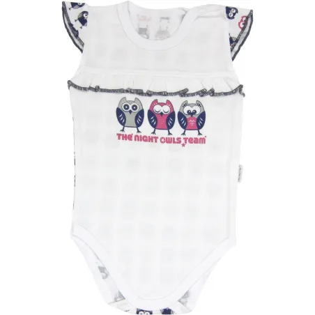 BODY DZIEWCZĘCE NA RAMIĄCZKA BIAŁE SÓWKI 98 CM MAMATTI
