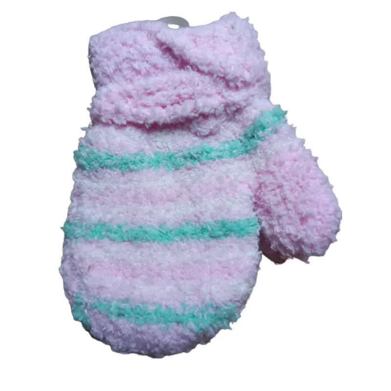 RĘKAWICZKI DZIEWCZĘCE FROTTE JEDNOPACZASTE NA SZNURKU RÓŻOWE W PASKI 10 CM YO! CLUB