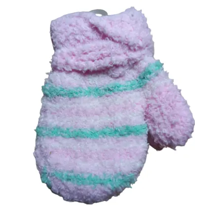 RĘKAWICZKI DZIEWCZĘCE FROTTE JEDNOPACZASTE NA SZNURKU RÓŻOWE W PASKI 10 CM YO! CLUB