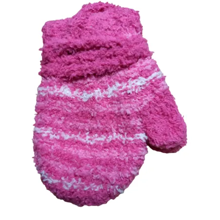RĘKAWICZKI DZIEWCZĘCE FROTTE JEDNOPACZASTE NA SZNURKU RÓŻOWE CIEMNE W PASKI 10 CM YO! CLUB