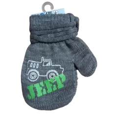 RĘKAWICZKI CHŁOPIĘCE JEDNOPALCZASTE NA SZNURKU JEEP SZARE CIEMNE 10CM YO! CLUB 1+