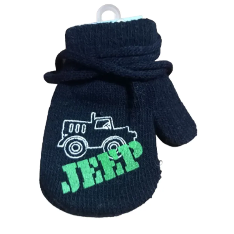 RĘKAWICZKI CHŁOPIĘCE JEDNOPALCZASTE NA SZNURKU JEEP CZARNE 10CM YO! CLUB 1+