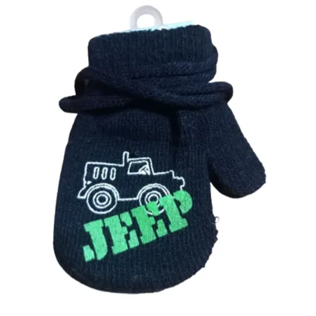 RĘKAWICZKI CHŁOPIĘCE JEDNOPALCZASTE NA SZNURKU JEEP CZARNE 10CM YO! CLUB 1+