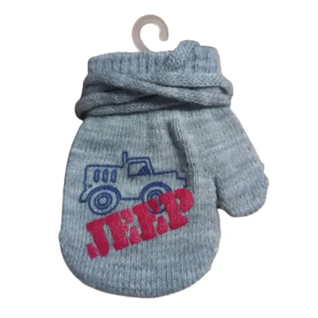 RĘKAWICZKI CHŁOPIĘCE JEDNOPALCZASTE NA SZNURKU JEEP SZARE JASNE 12CM YO! CLUB