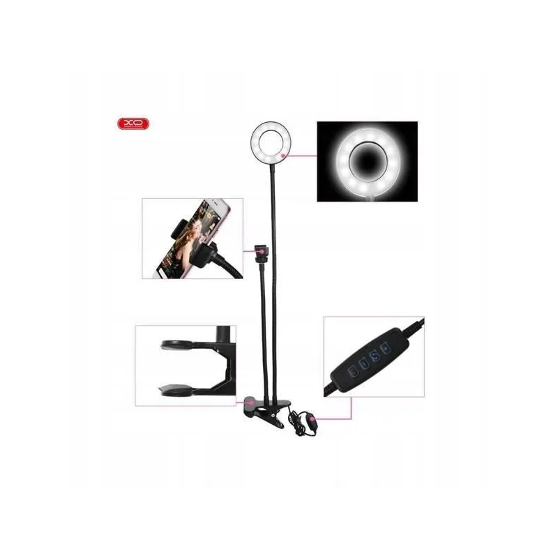 UCHWYT STOJAK NA TELEFON Z LAMPĄ LED 3.5 CALA CZARNY L01