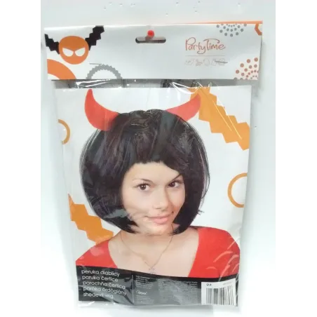 PERUKA CZARNA Z ROGAMI DIABLICA