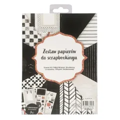 ZESTAW PAPIERÓW DO SCRAPBOOKINGU CZARNO-BIAŁY A5