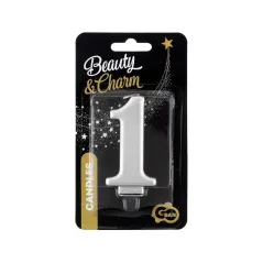 ŚWIECZKA URODZINOWA CYFRA 1 BEAUTY&CHARM SREBRNA METALICZNA