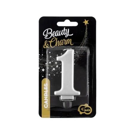 ŚWIECZKA URODZINOWA CYFRA 1 BEAUTY&CHARM SREBRNA METALICZNA