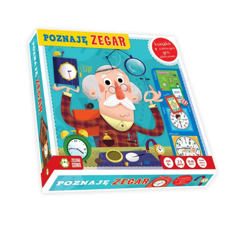 POZNAJĘ ZEGAR KSIĄŻKA + EDUKACYJNA GRA PLANSZOWA 6+ - Zielona Sowa