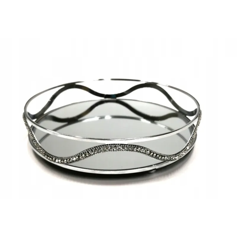 OKRĄGŁA TACA GLAMOUR LUSTRZANA SREBRNA 24CM