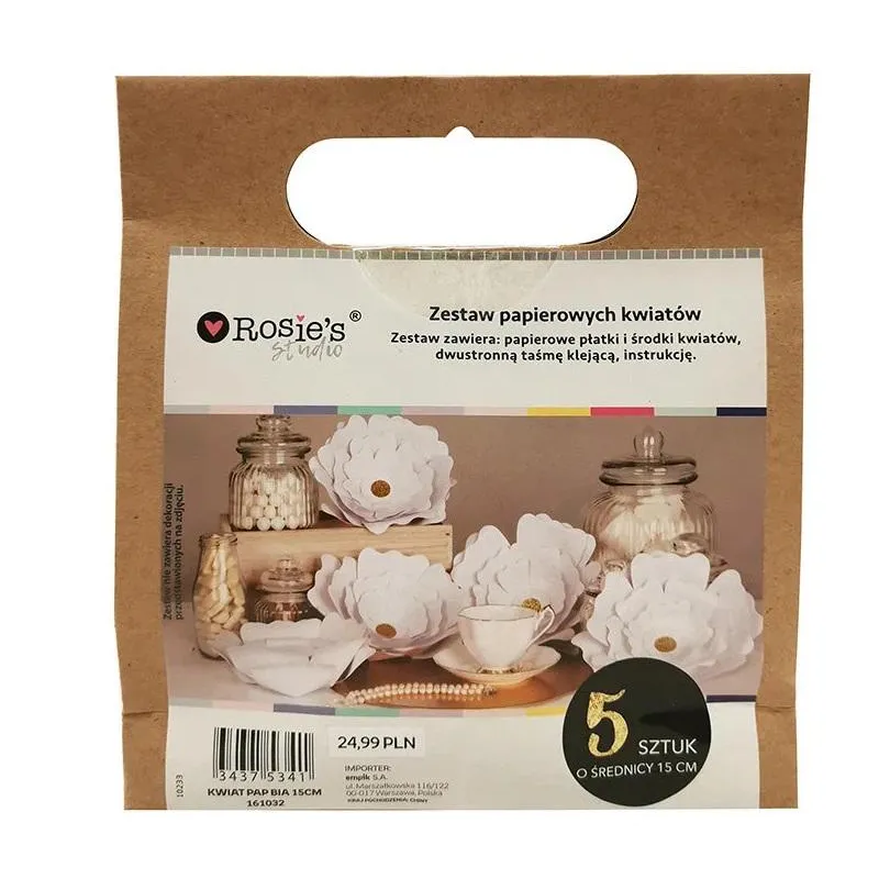 PAPIEROWE KWIATY 5 SZTUK 15 CM ZESTAW KREATYWNY