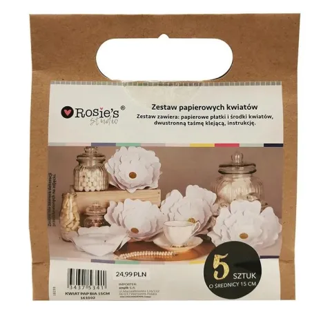 PAPIEROWE KWIATY 5 SZTUK 15 CM ZESTAW KREATYWNY